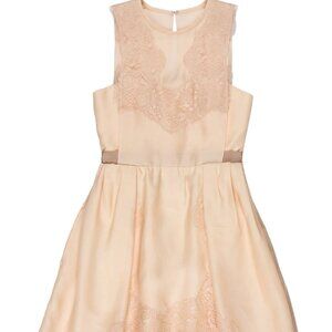 CARVEN Silk Lace Appliqué Mini Dress Size S - Champagne